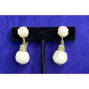 Unmarked Textured Faux Pearl Danglers, Vintage